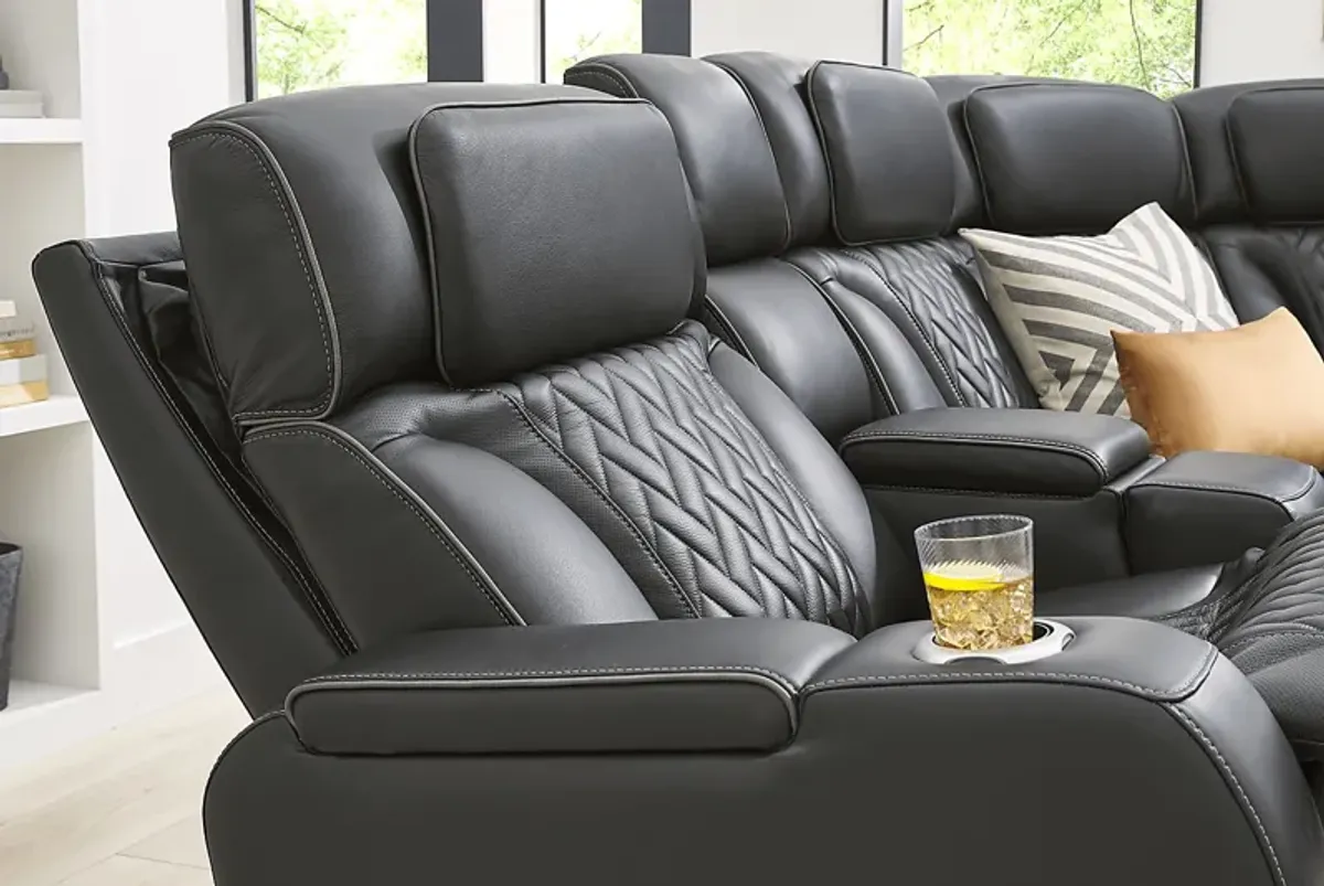 Encore Black Leather 3 Pc Triple Power Reclining Sectional