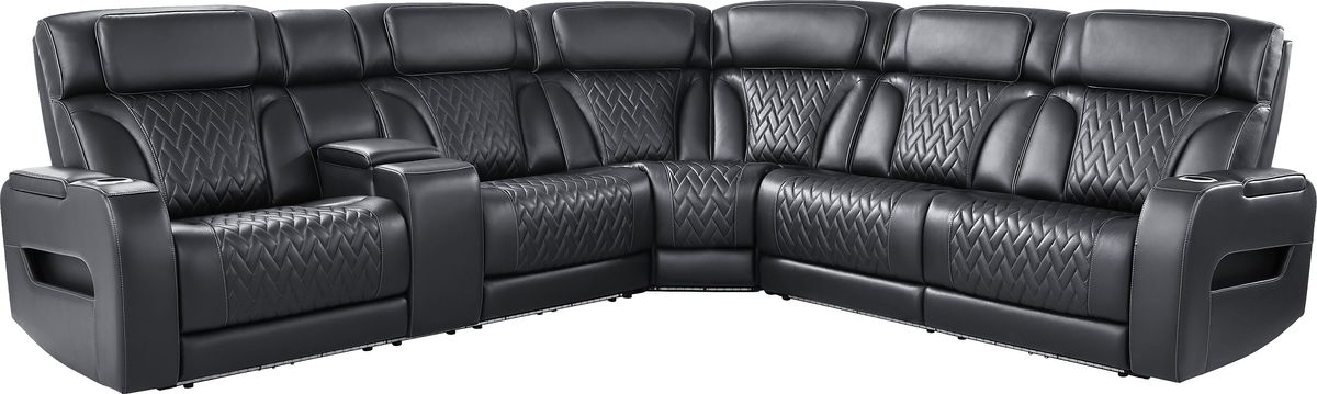 Encore Black Leather 3 Pc Triple Power Reclining Sectional