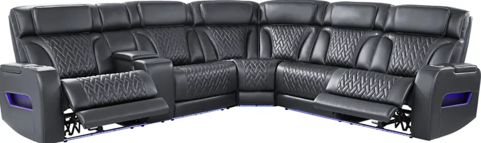 Encore Black Leather 3 Pc Triple Power Reclining Sectional