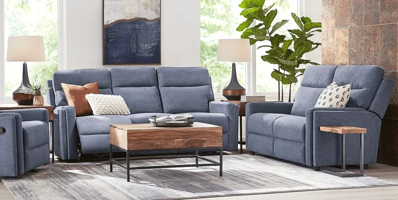 Davis Bay Blue 3 Pc Living Room with Reclining Sofa