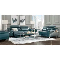 Castella Teal Leather 3 Pc Dual Power Reclining Living Room