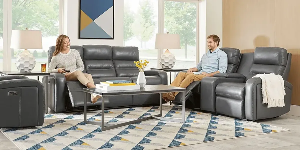 Sierra Madre Gray Leather 7 Pc Dual Power Reclining Living Room with Reclining Sofa