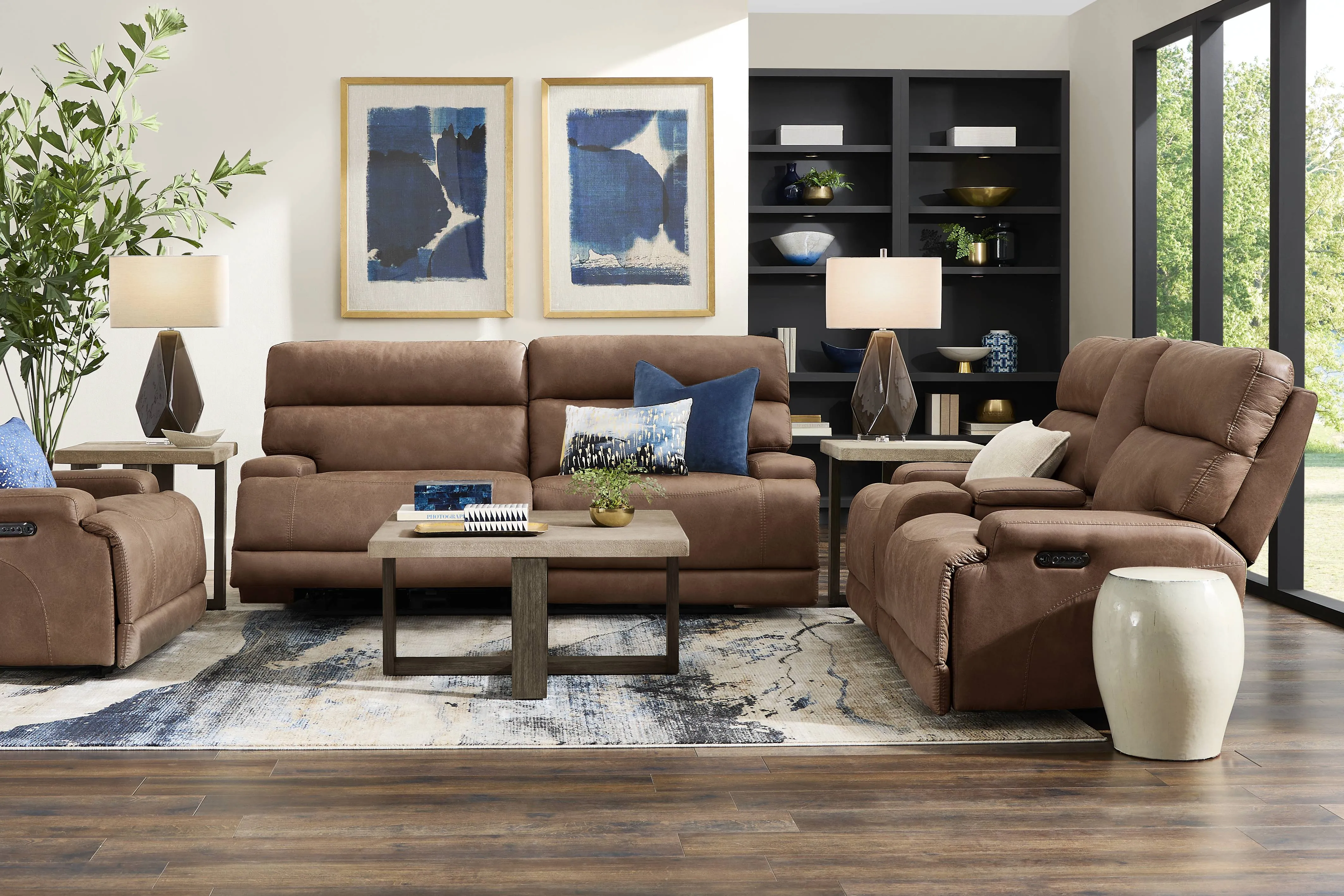 Hamilton Tobacco 7 Pc Dual Power Reclining Living Room