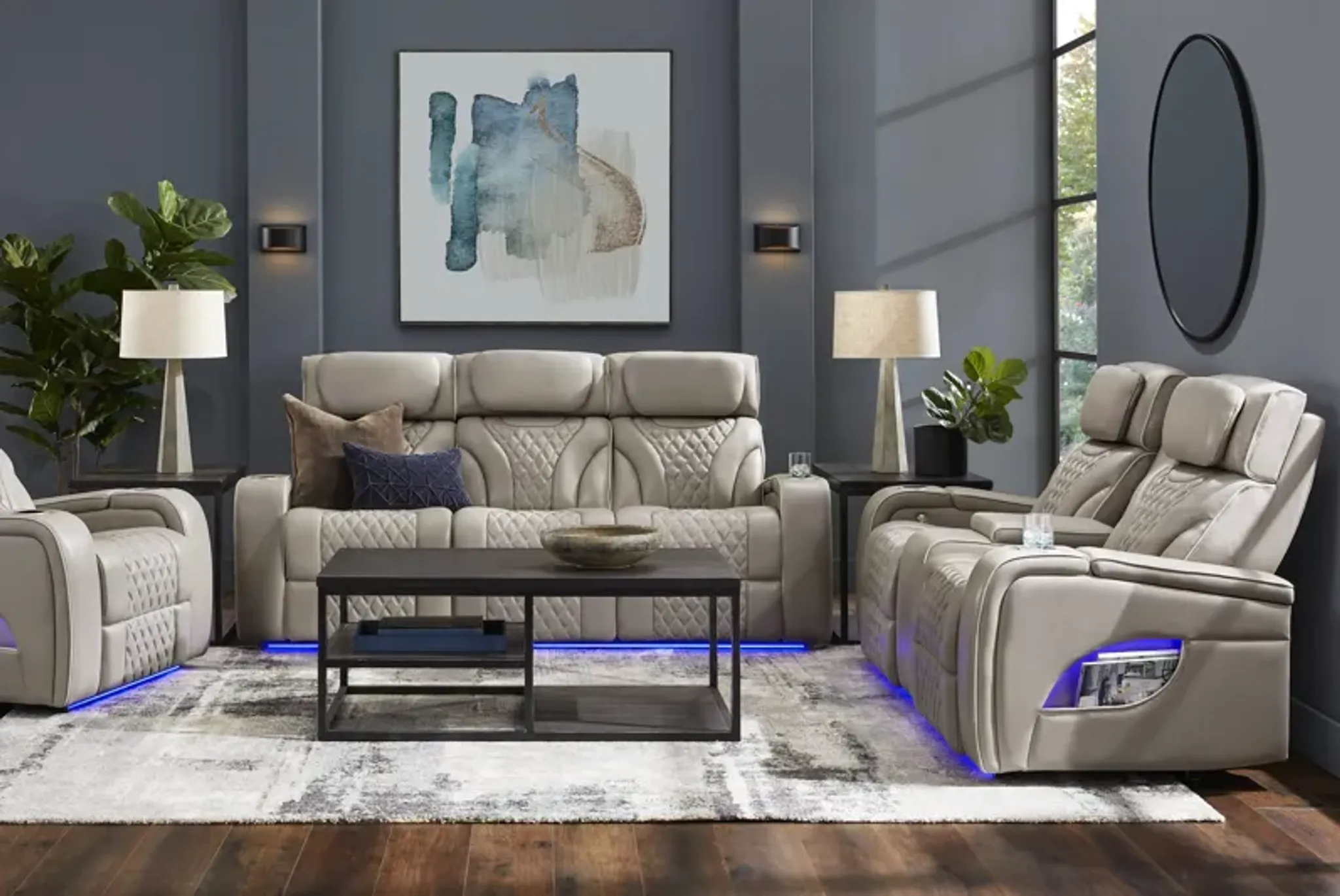 Horizon Ridge Beige Leather 3 Pc Triple Power Reclining Living