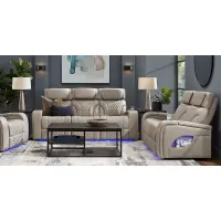 Horizon Ridge Beige Leather 3 Pc Living Room with Triple Power Reclining Sofa