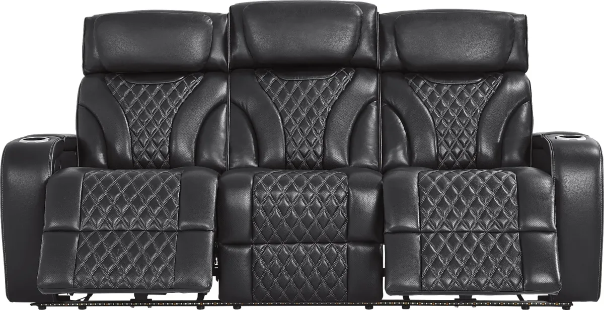 Horizon Ridge Black Leather 3 Pc Living Room with Triple Power Reclining Sofa