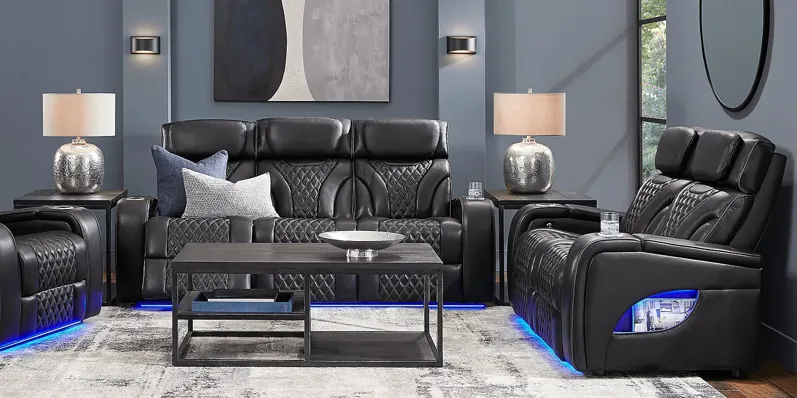 Horizon Ridge Black Leather 3 Pc Living Room with Triple Power Reclining Sofa