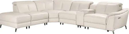 Naples Ivory Leather 6 Pc Dual Power Reclining Sectional