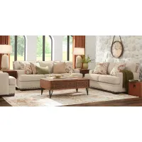 Winsborough Beige 7 Pc Living Room with Gel Foam Sleeper Sofa