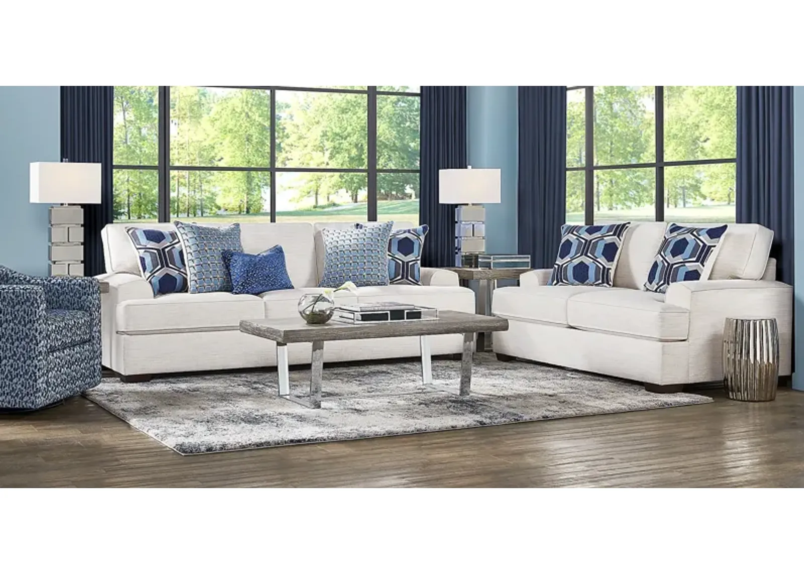 Hutchinson Cream 7 Pc Living Room with Gel Foam Sleeper