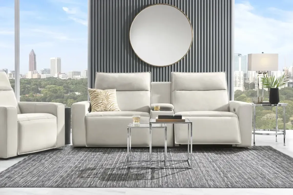 Light Gray Leather 3 Pc Dual Power Reclining ModularTwo with Media Console