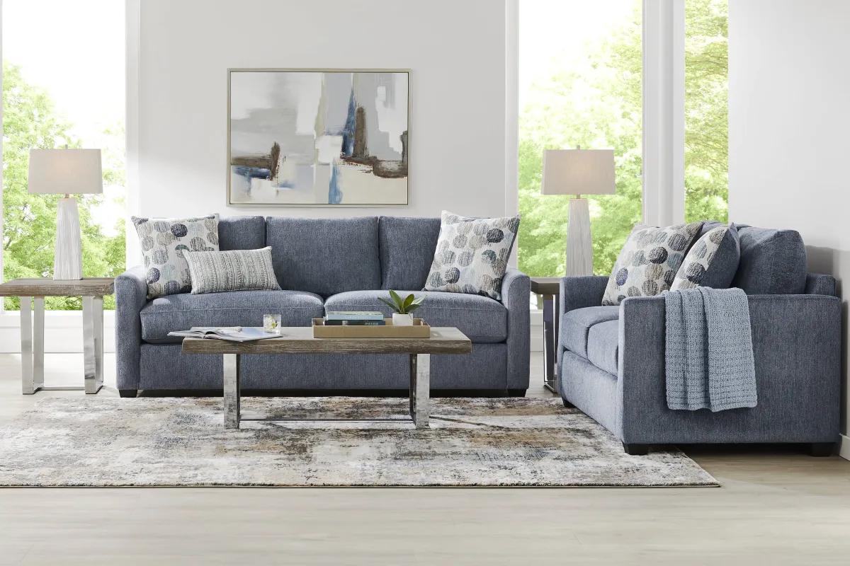 Caprice Navy 7 Pc Living Room with Gel Foam Sleeper Sofa