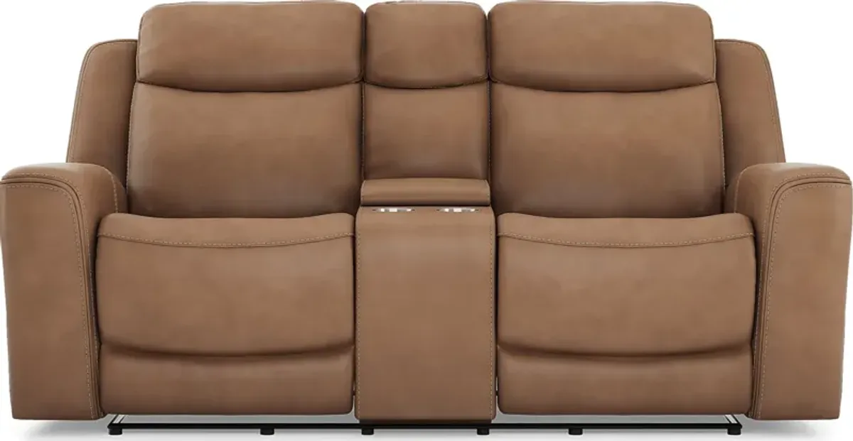 Davidson Caramel Leather 7 Pc Dual Power Reclining Living Room