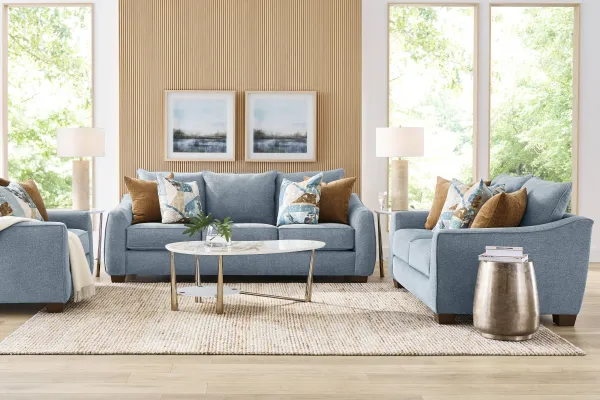 Odette Denim 7 Pc Living Room with Sleeper Sofa