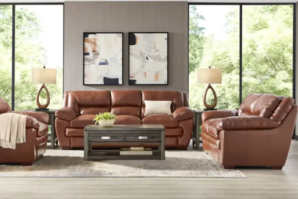 Hayworth Brown Leather 3 Pc Living Room