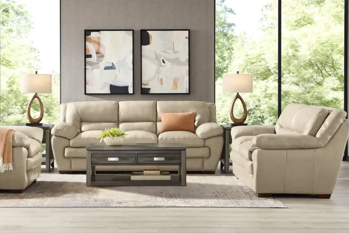 Hayworth Beige Leather 3 Pc Living Room