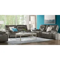 Bernsley Gray Leather 5 Pc Dual Power Reclining Living Room
