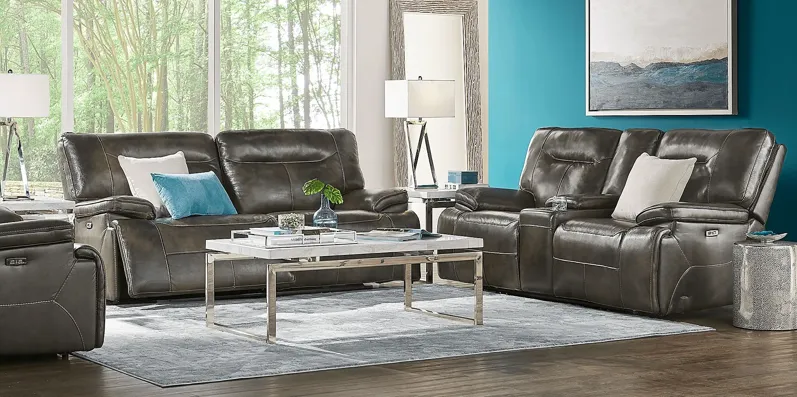 Bernsley Gray Leather 5 Pc Dual Power Reclining Living Room
