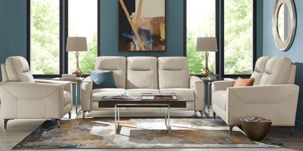 Parkside Heights Beige Leather 3 Pc Living Room with Dual Power Reclining Sofa