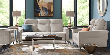 Parkside Heights Gray Leather 3 Pc Living Room with Dual Power Reclining Sofa