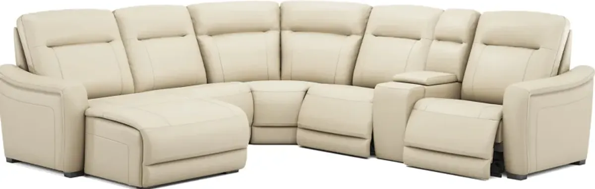 Newport Almond Leather 6 Pc Dual Power Reclining Sectional