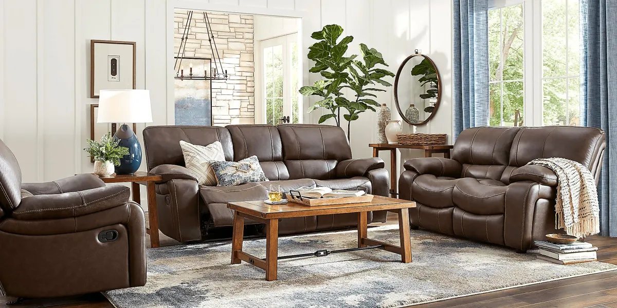 San Gabriel Brown Leather 3 Pc Living Room with Reclining Sofa