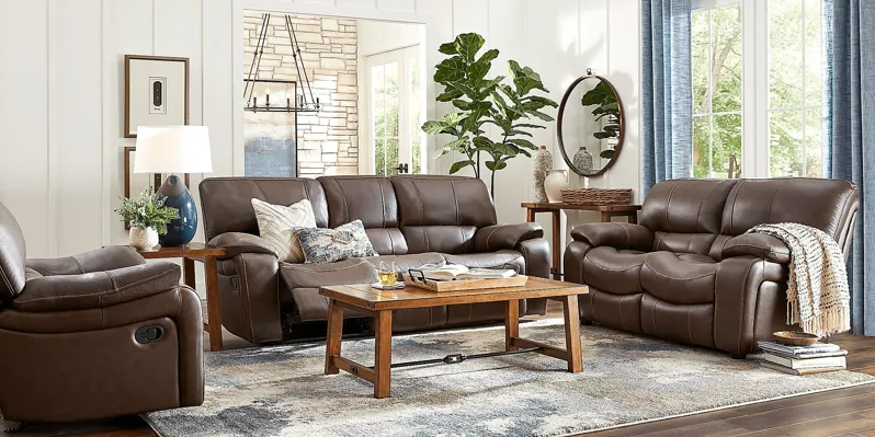 San Gabriel Brown Leather 3 Pc Living Room with Reclining Sofa