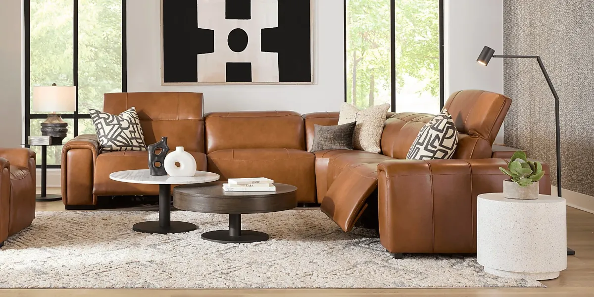 Huntington Saddle 5 Pc Leather Dual Power Sectional