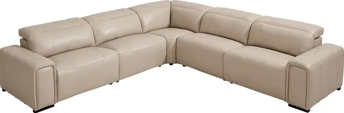 Huntington Ivory Leather 5 Pc Dual Power Reclining Sectional