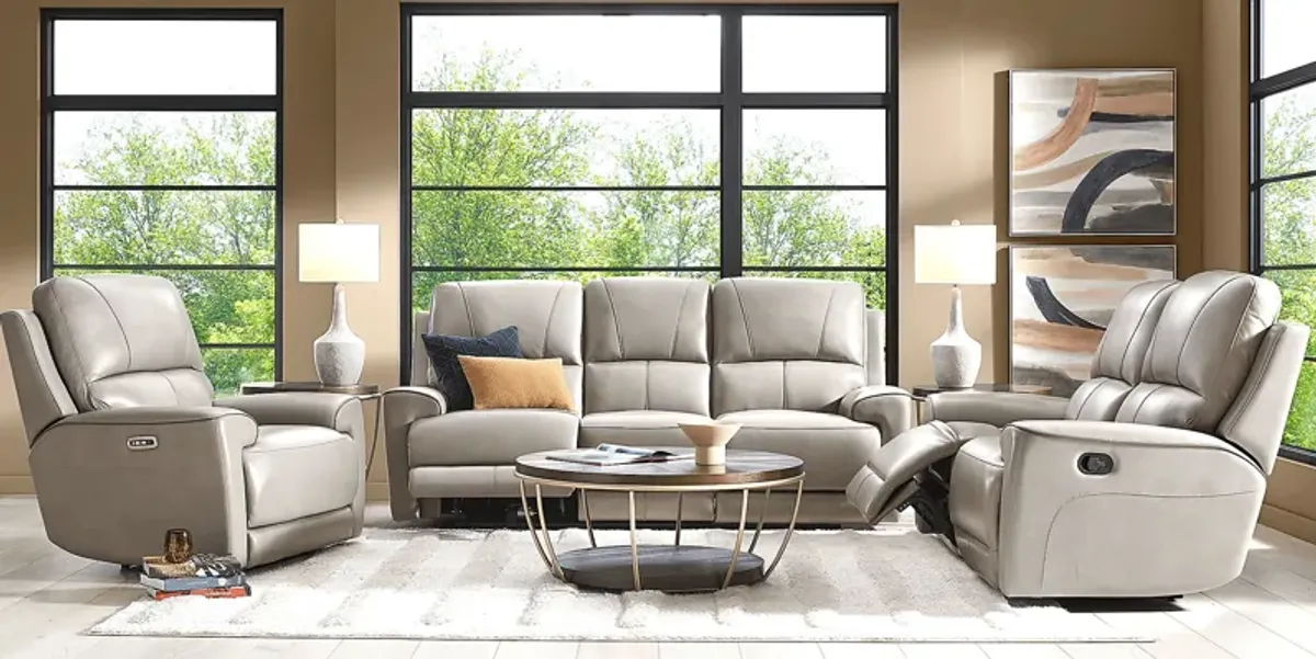 Fremont Gray Leather 5 Pc Living Room with Dual Power Reclining Sofa