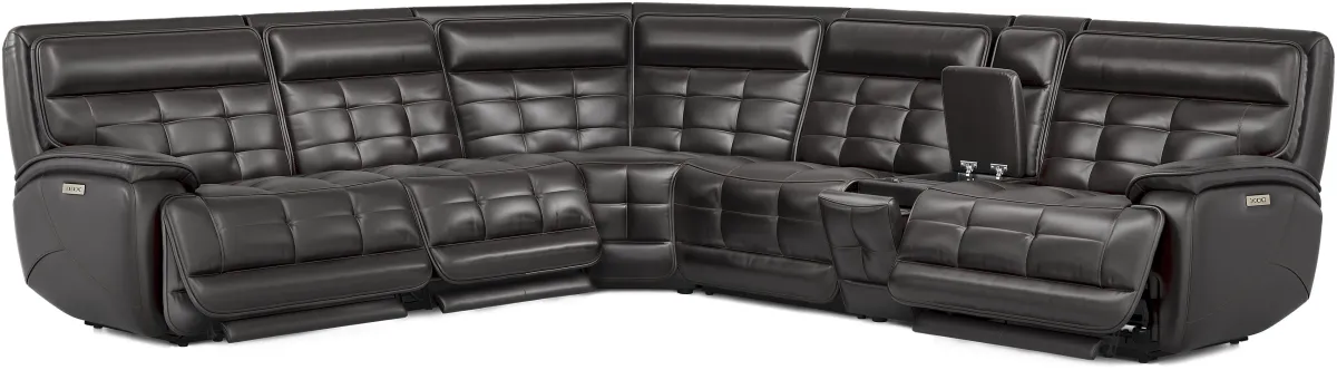 Pacific Heights Black Cherry Leather 7 Pc Dual Power Reclining Sectional Living Room