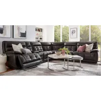 Pacific Heights Black Cherry Leather 7 Pc Dual Power Reclining Sectional Living Room