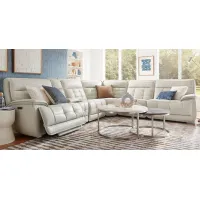 Pacific Heights Light Gray Leather 7 Pc Dual Power Reclining Sectional Living Room
