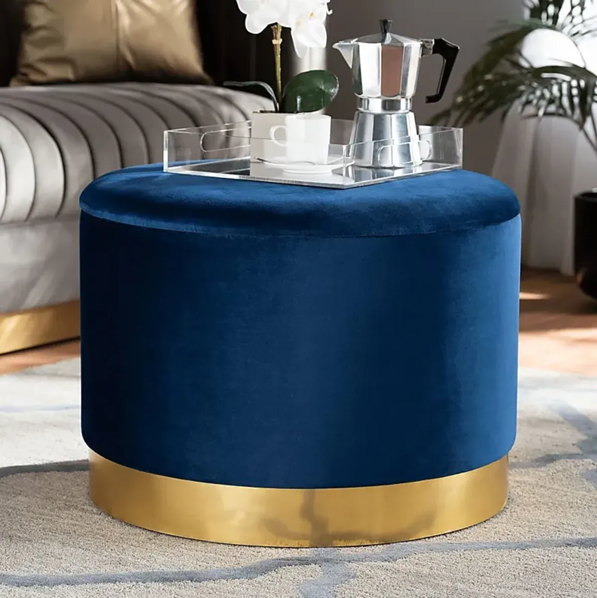 Ailanthus Navy Blue Ottoman