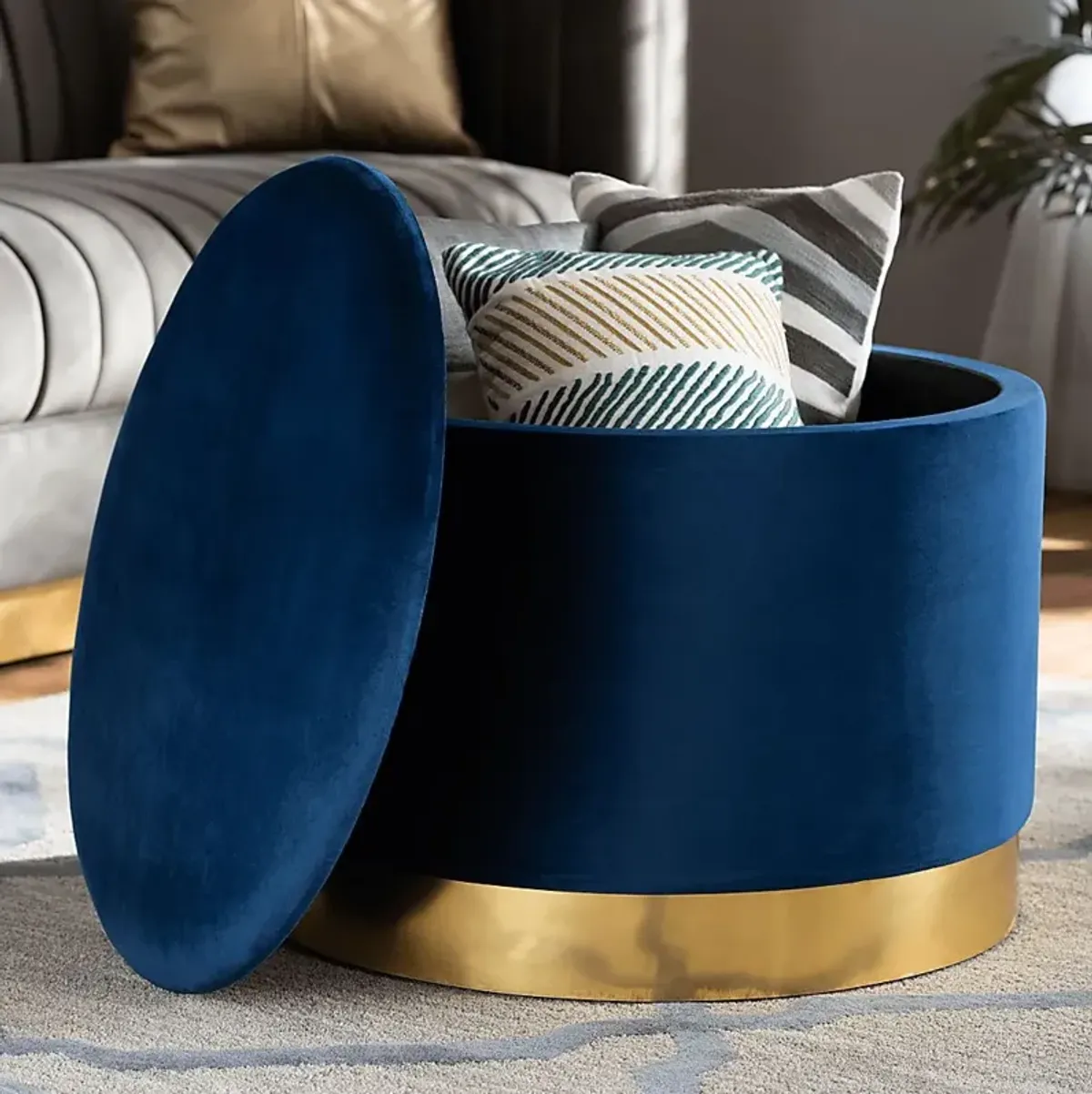 Ailanthus Navy Blue Ottoman