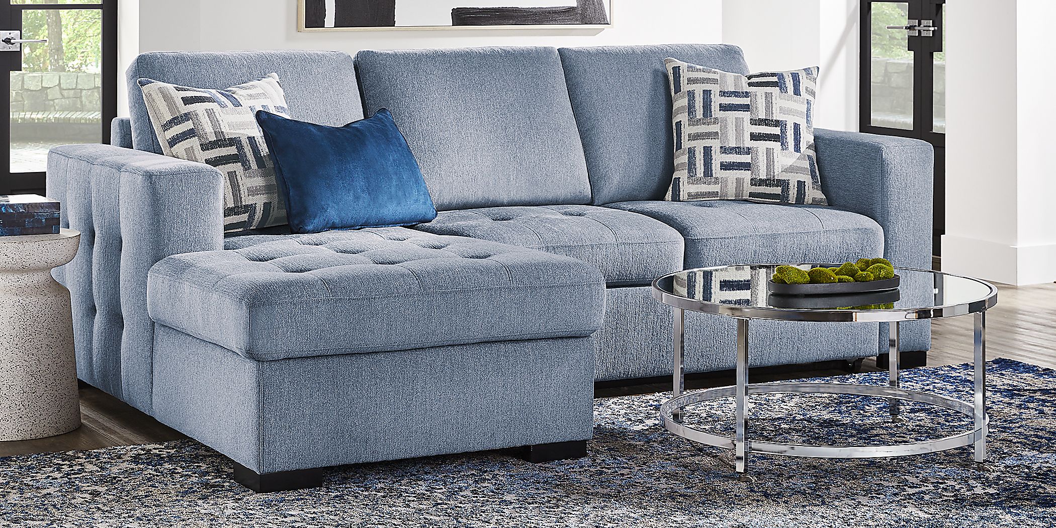 Geneva Blue 2 Pc Sleeper Sectional