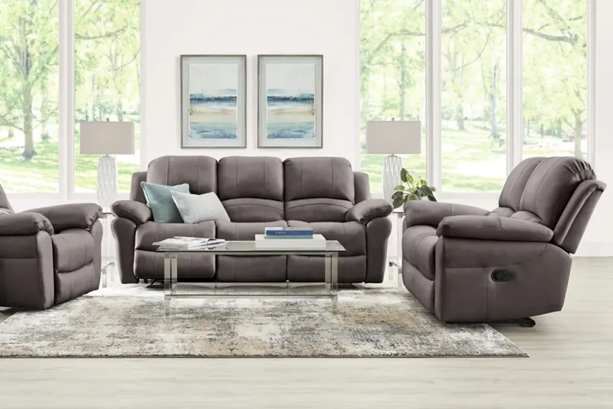 Vercelli Way Gray Leather 3 Pc Reclining Living Room