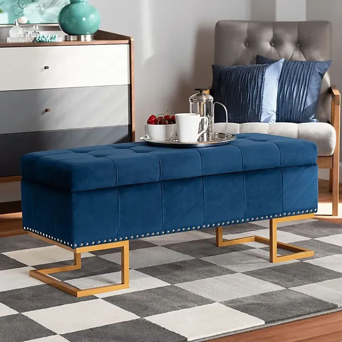 Binewood Blue Storage Ottoman