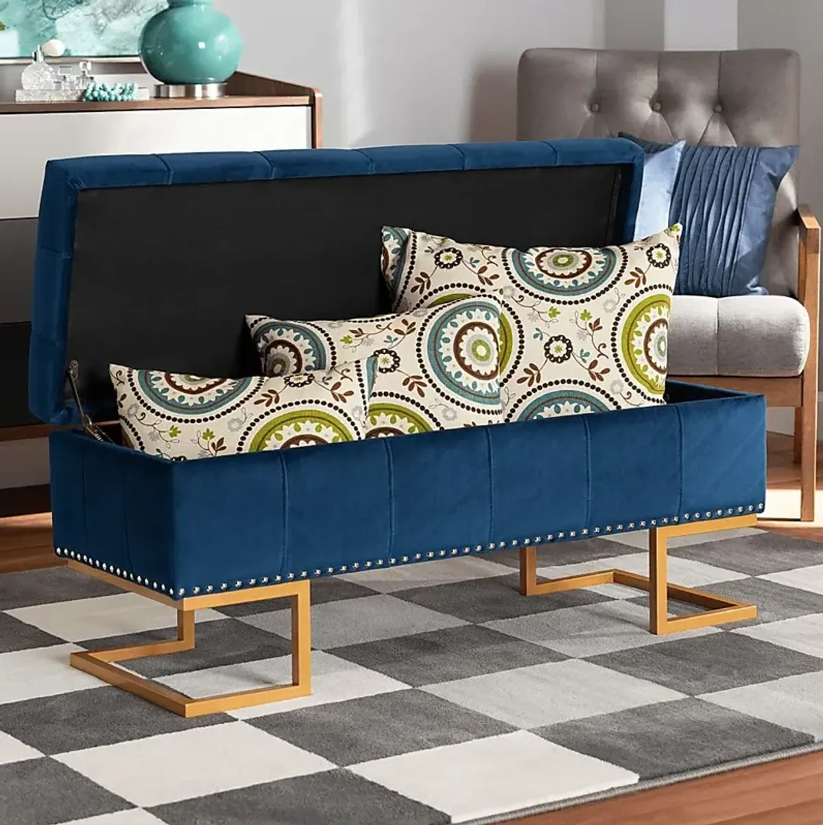 Binewood Blue Storage Ottoman