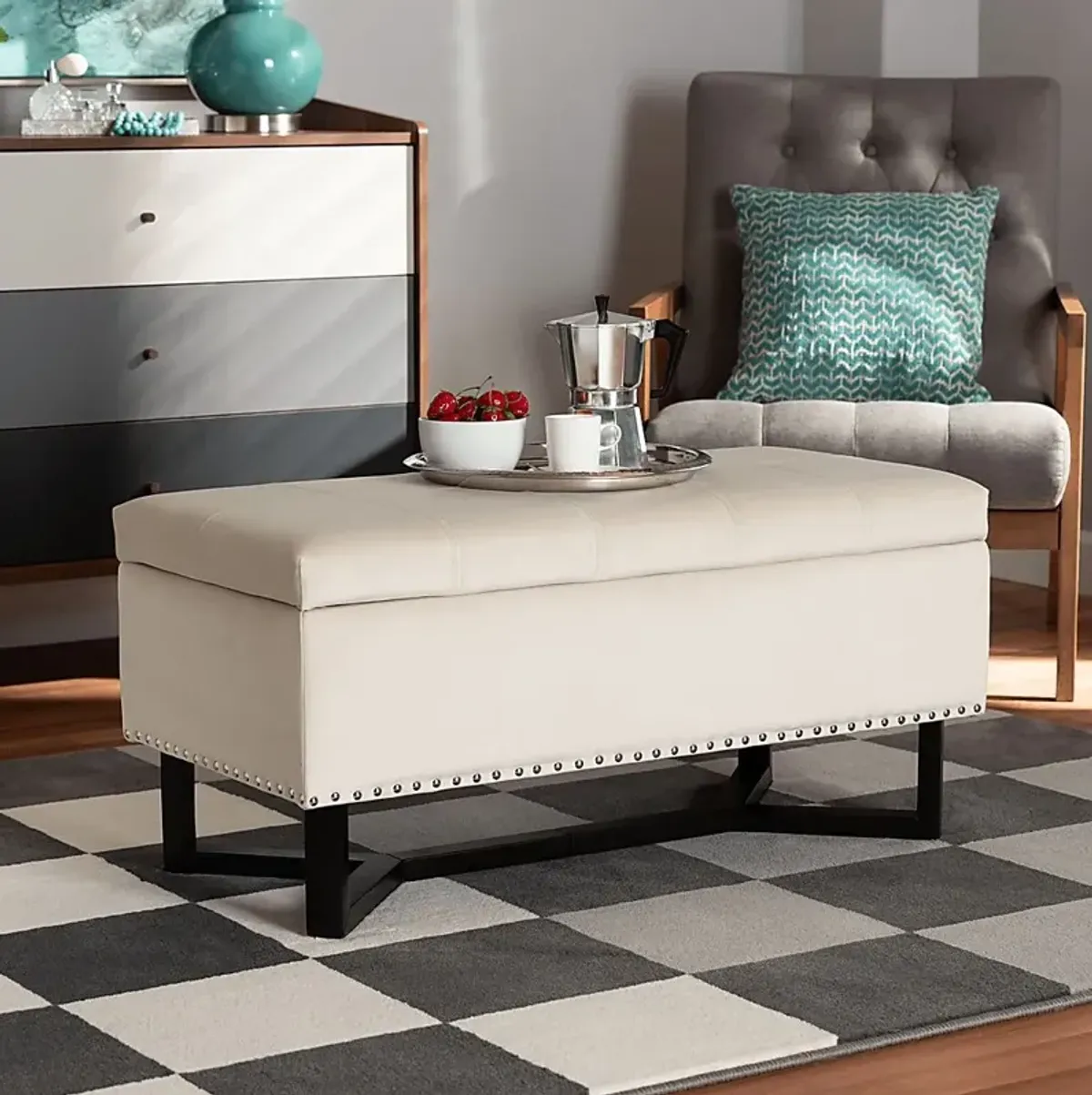 Alema Beige Storage Ottoman