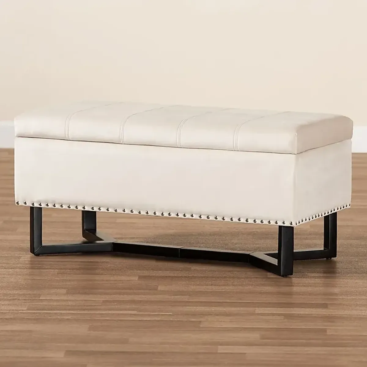 Alema Beige Storage Ottoman