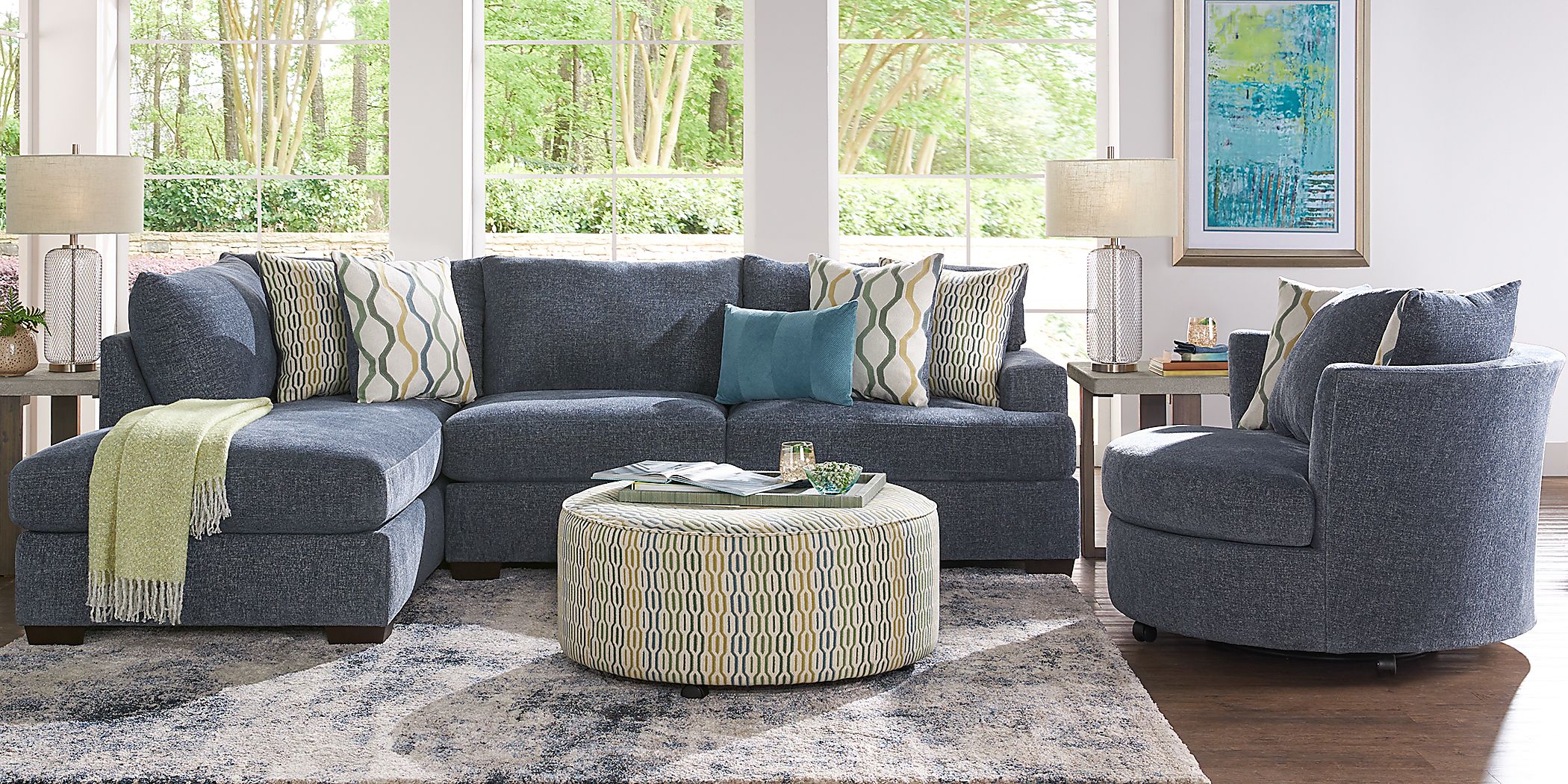 Briar Street Blue Chenille 5 Pc Sectional Living Room