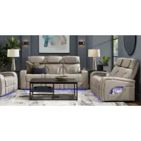 Horizon Ridge Beige Leather 6 Pc Living Room with Triple Power Reclining Sofa