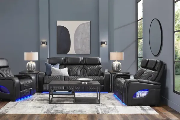 Horizon Ridge Black Leather 6 Pc Living Room with Triple Power Reclining Sofa