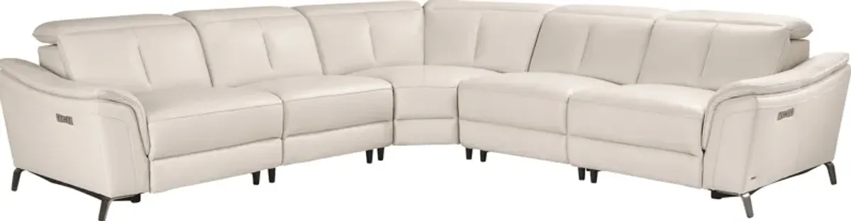 Naples Ivory Leather 5 Pc Dual Power Reclining Sectional