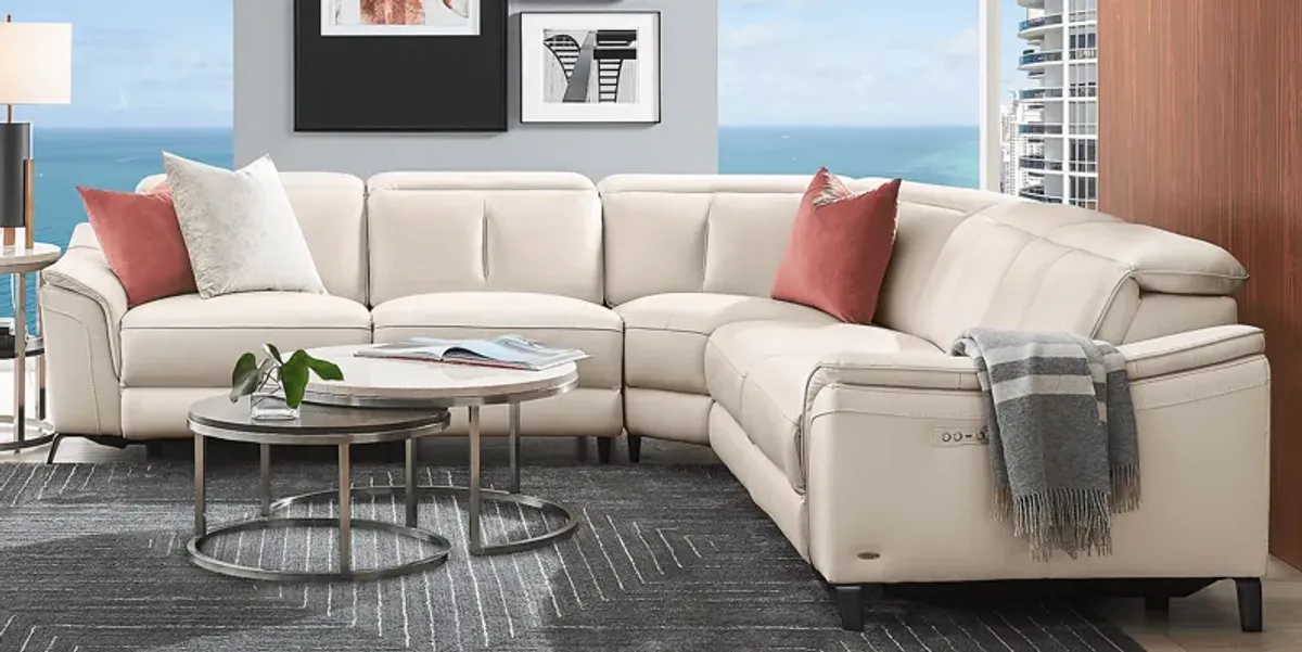 Naples Ivory Leather 5 Pc Dual Power Reclining Sectional