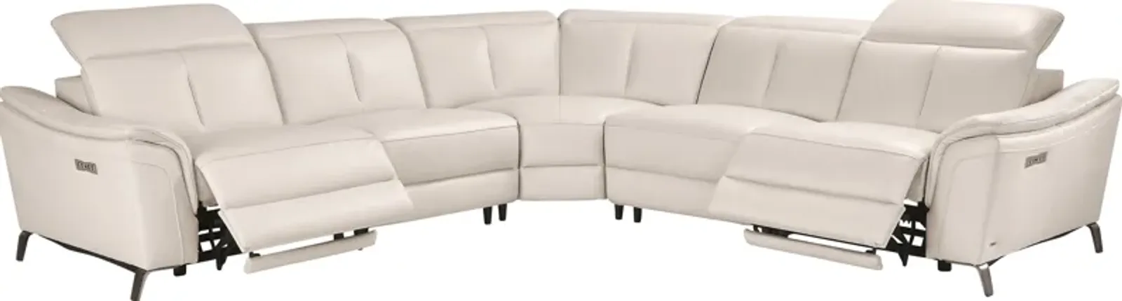 Naples Ivory Leather 5 Pc Dual Power Reclining Sectional