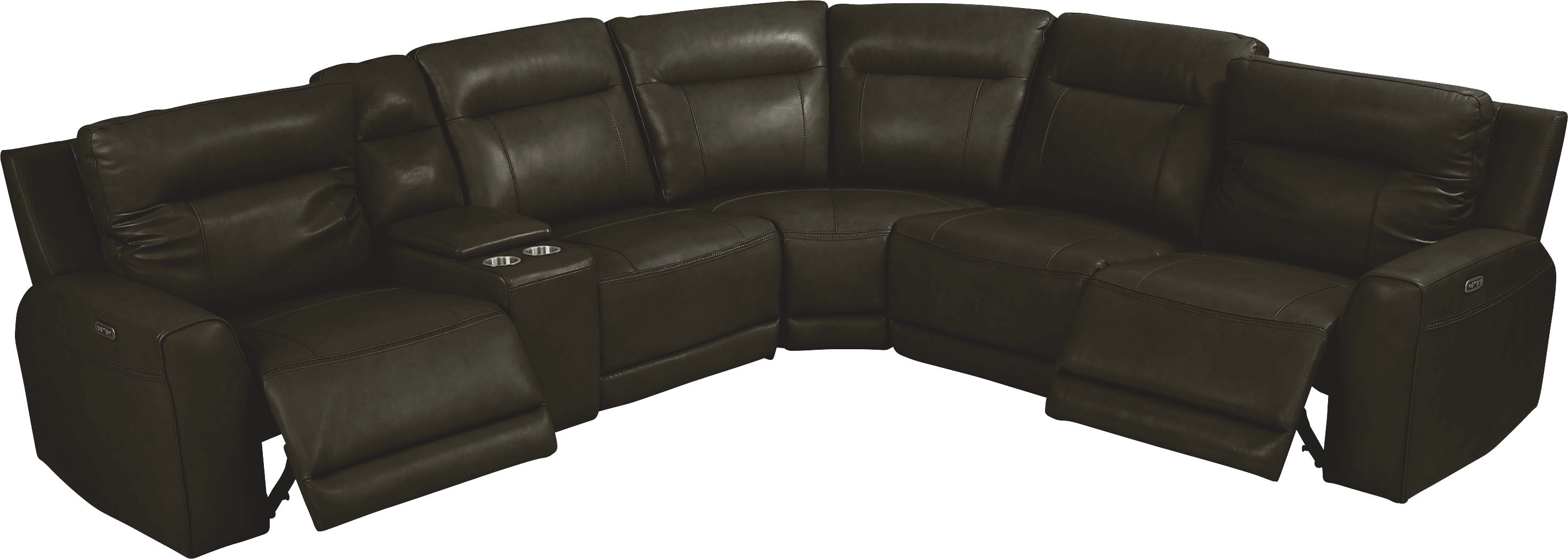 Bargotti Charcoal Leather 6 Pc Dual Power Reclining Sectional