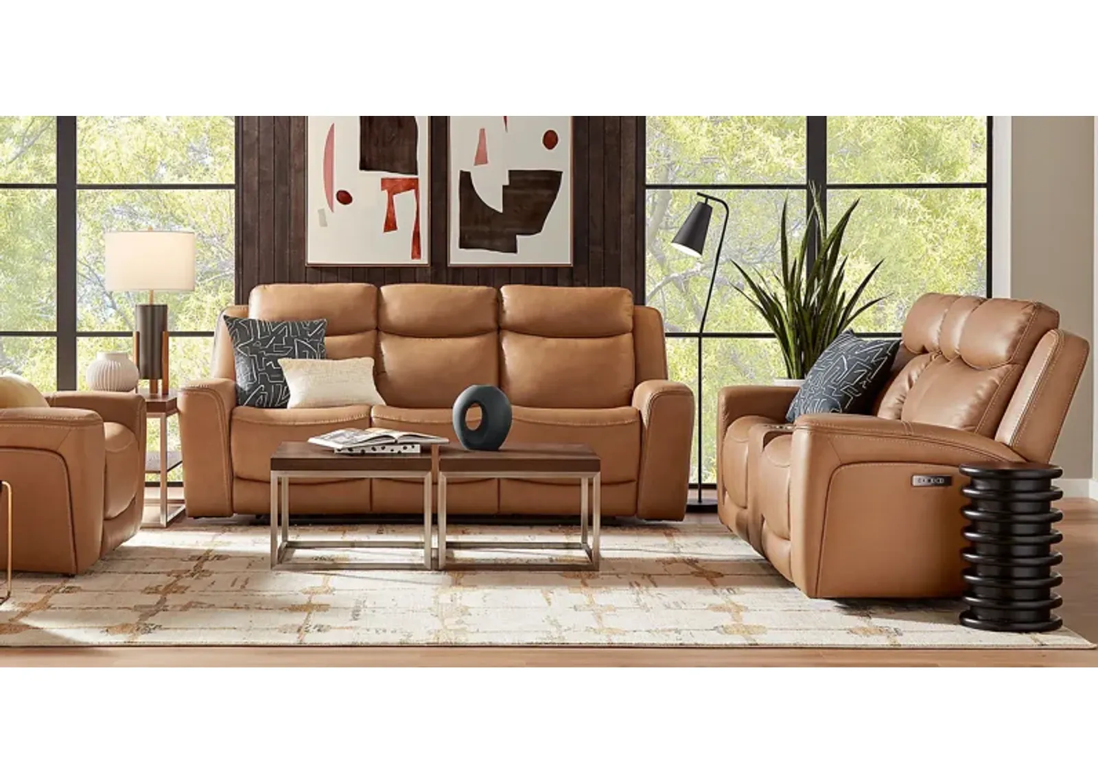 Davidson Caramel Leather 8 Pc Dual Power Reclining Living Room