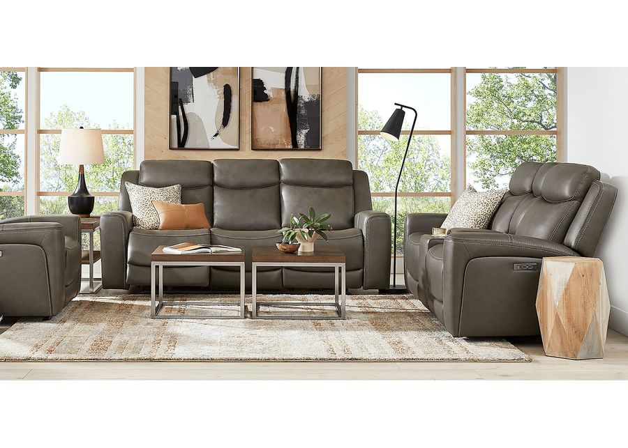 Davidson Dark Gray Leather 8 Pc Dual Power Reclining Living Room